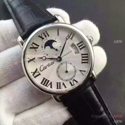 Copy Swiss Cartier Louis Moon Phase Watch SS Smooth Bezel